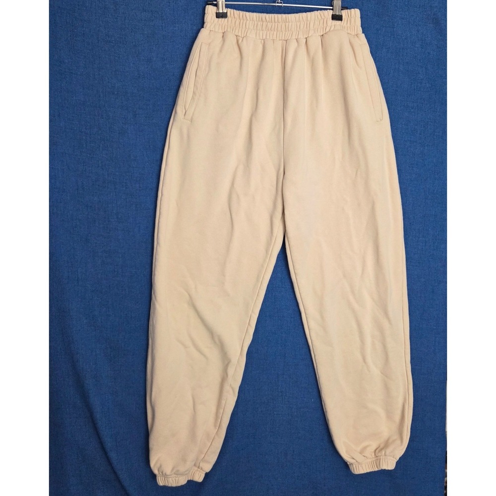 Naked Wardrobe Cream Beige High Waisted Jogger Sweatpants NW-P0646 Medium